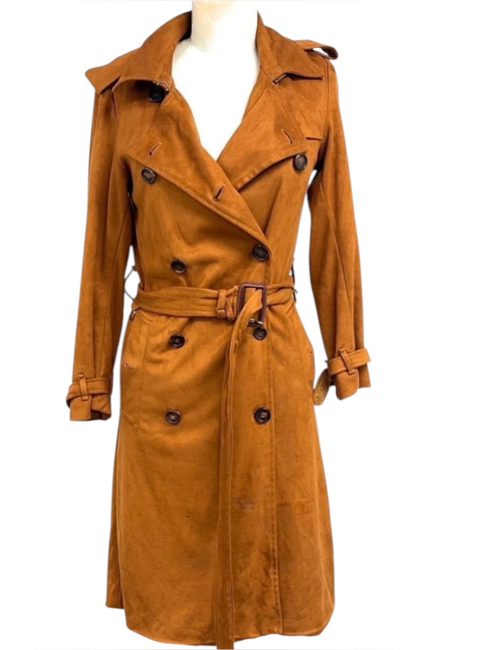 Burberry Authenticated 100% Suede Deerskin Trench Coat Brown Size 2 Fall Winter